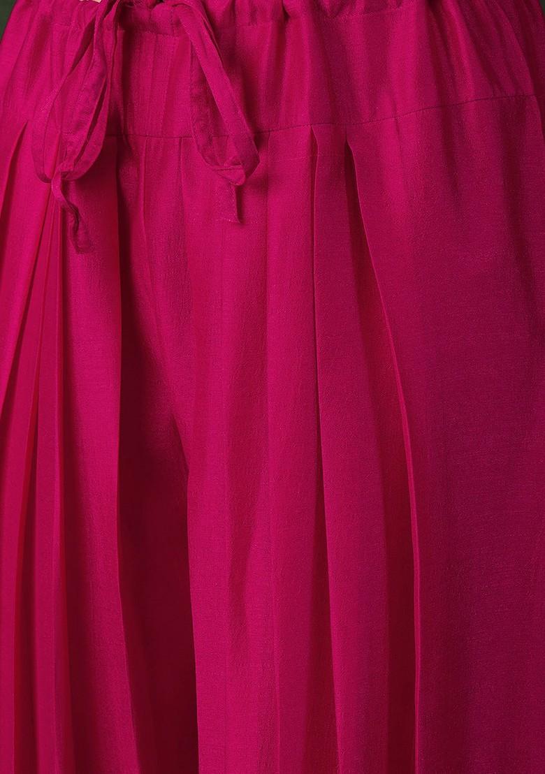 Magenta Embroidered Blended Kurta Set - Indya