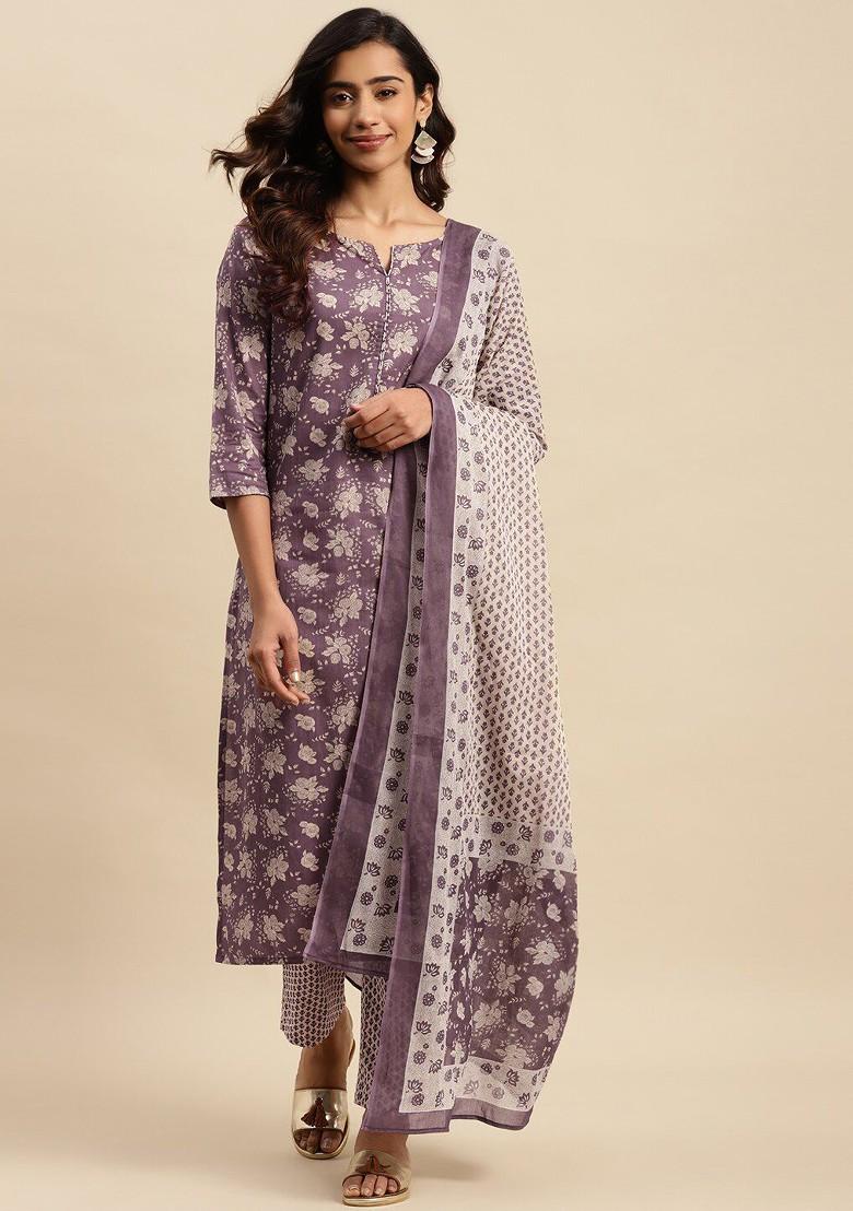 Maroon Printed Blended Kurta Set - Indya