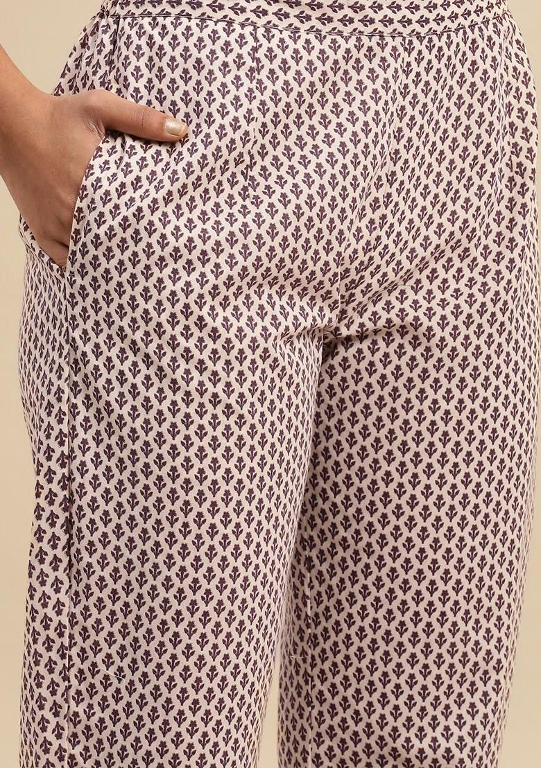 Maroon Printed Blended Kurta Set - Indya