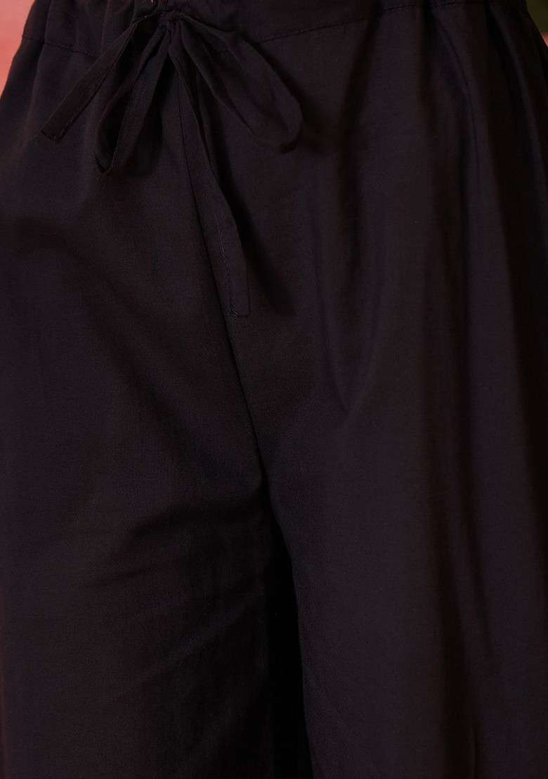 Black Printed Blended Kurta Set - Indya