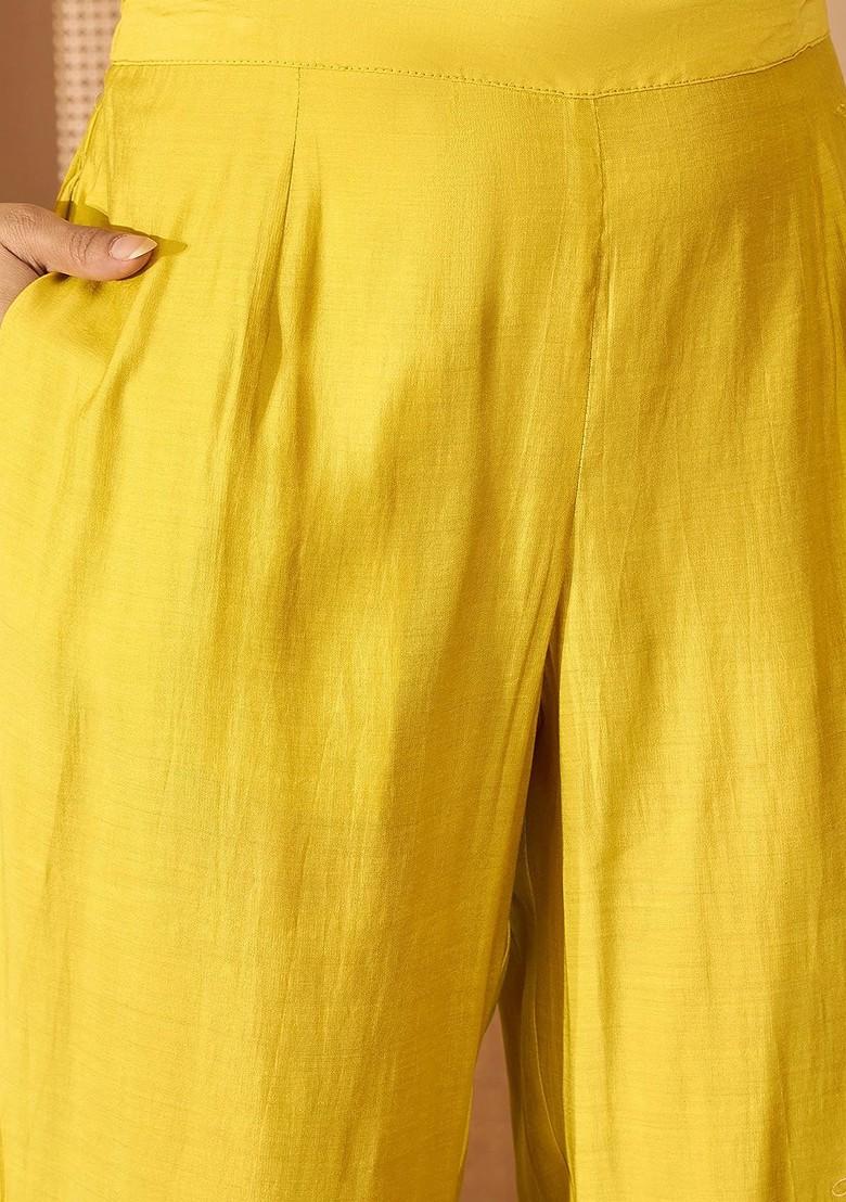 Yellow Embroidered Blended Kurta Set - Indya