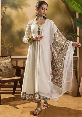 White Solid Blended Kurta Set