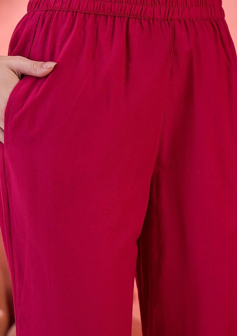Pink Printed Blended Kurta Set - Indya