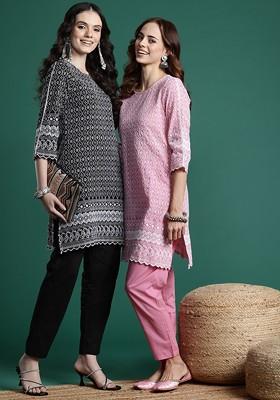 Black Embroidered Blended Kurta Set