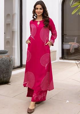Fuchsia Printed Blended Kurta Set
