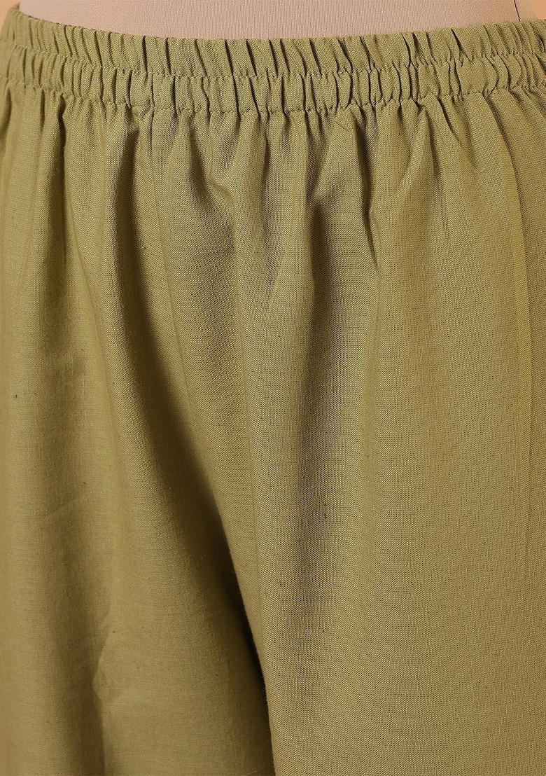 Olive Printed Blended Kurta Set - Indya