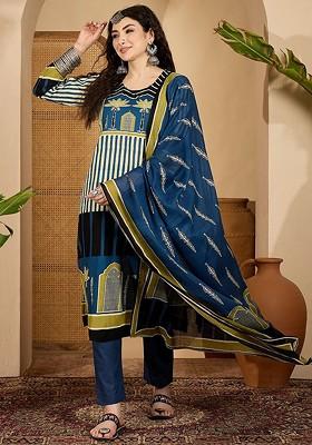 Teal Sequinned Blended Kurta Set