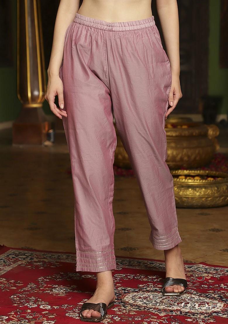 Mauve Embroidered Blended Kurta Set - Indya