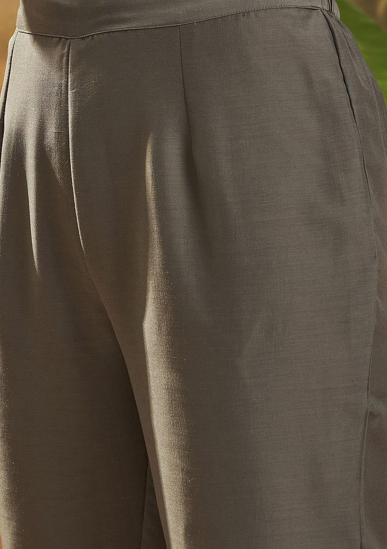 Grey Embroidered Blended Kurta Set - Indya