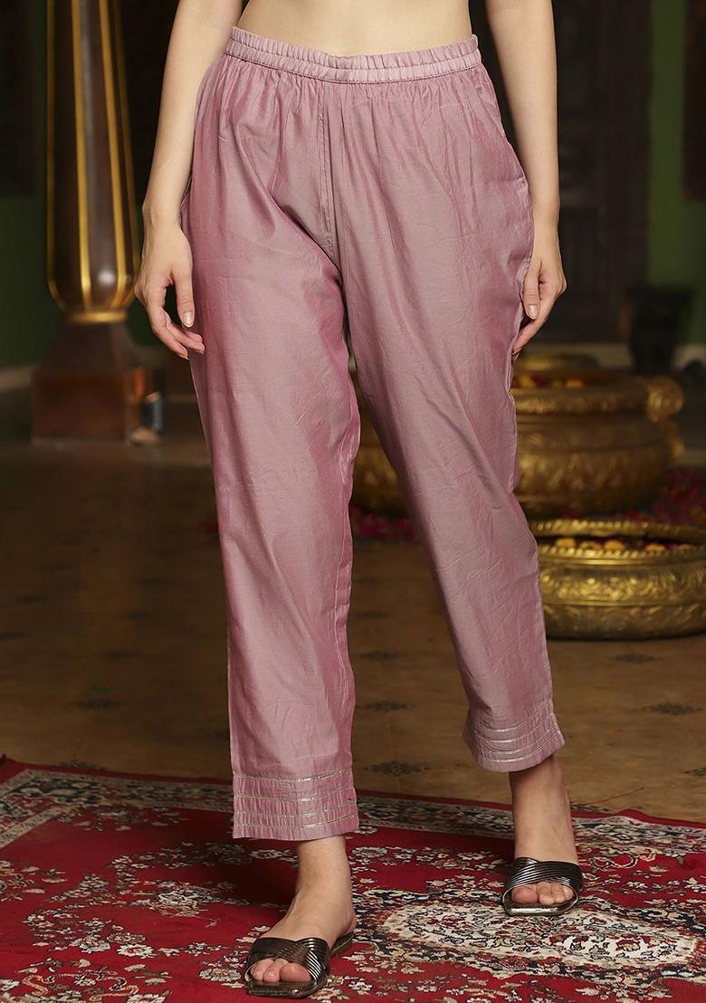 Mauve Embroidered Blended Kurta Set - Indya