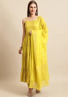 Lime Green Printed Blended Kurta Set