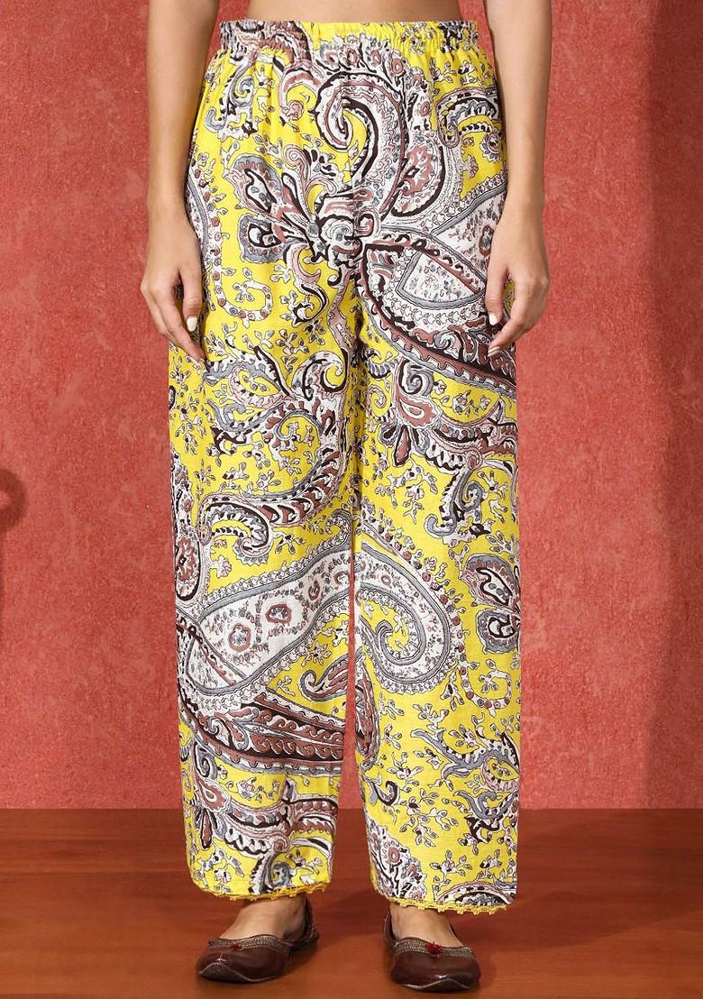 Yellow Printed Blended Kurta Set - Indya