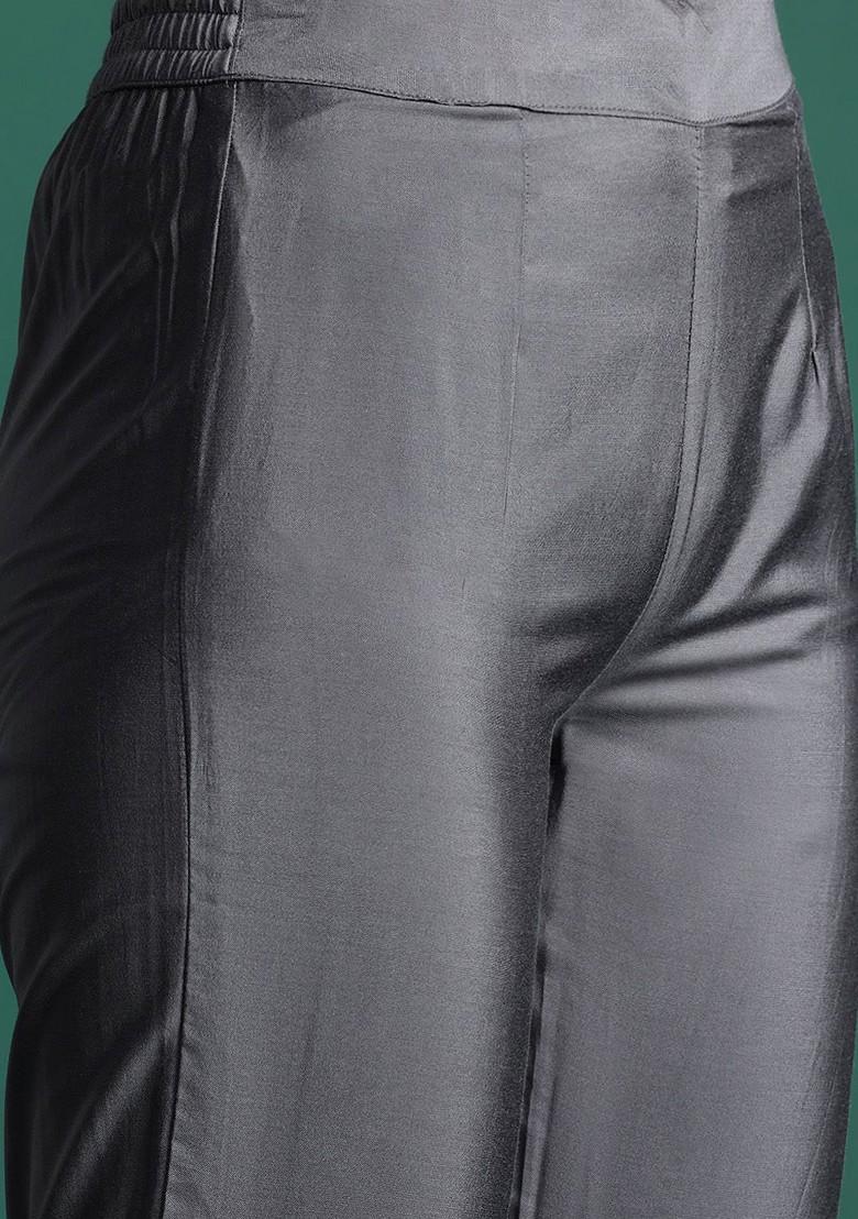 Grey Embroidered Blended Kurta Set - Indya