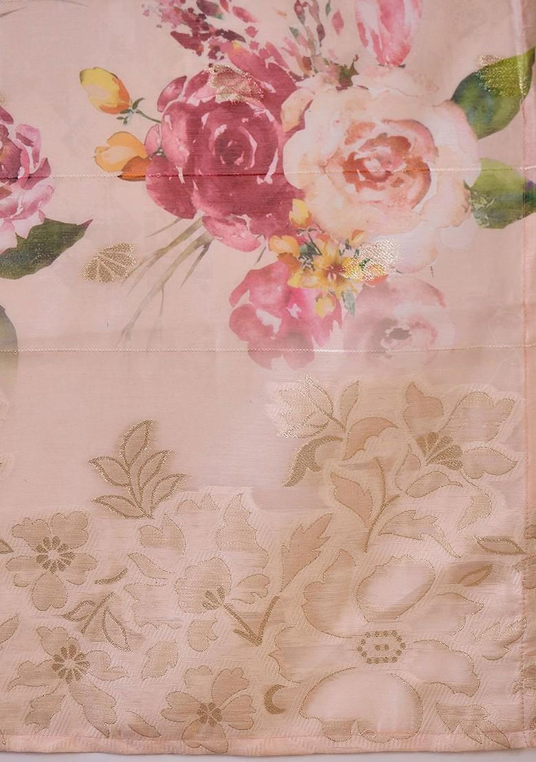 Peach Printed Blended Kurta Set - Indya