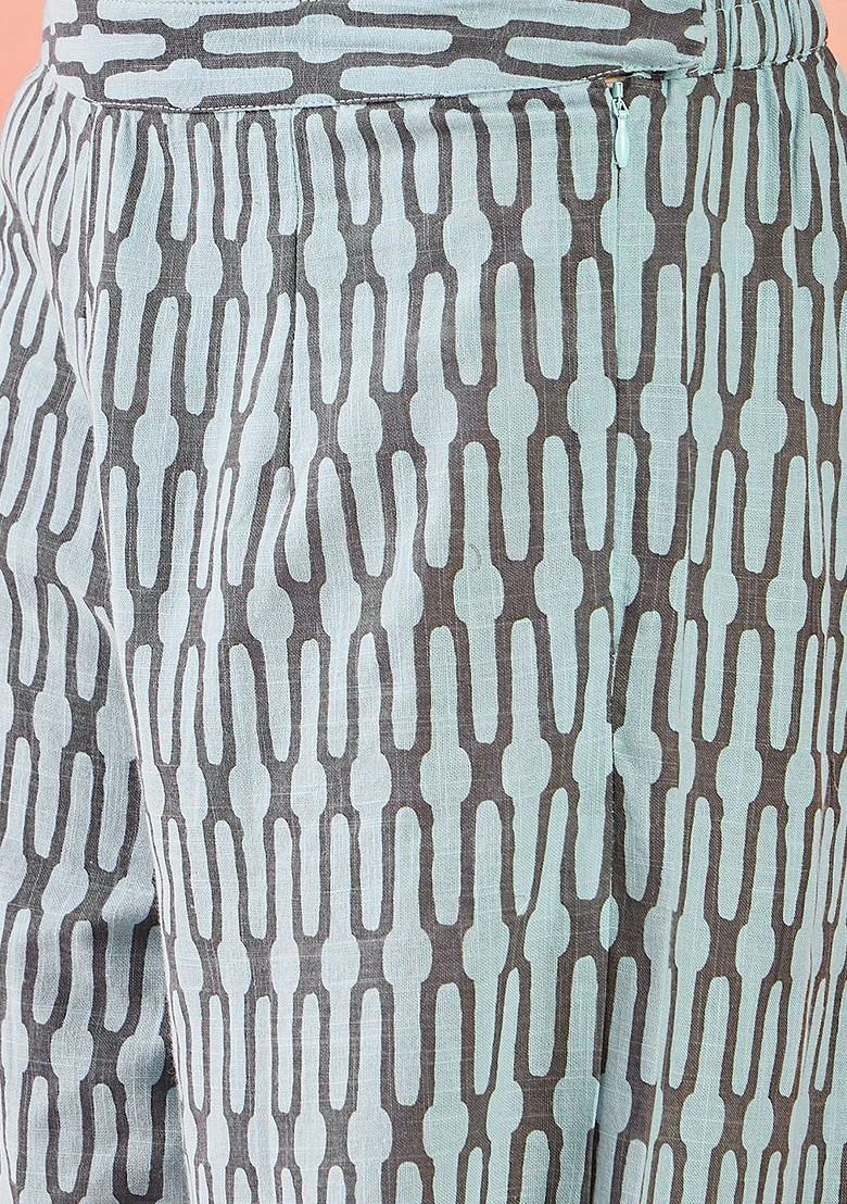 Grey Printed Blended Kurta Set - Indya