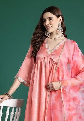 Peach Sequinned Blended Kurta Set