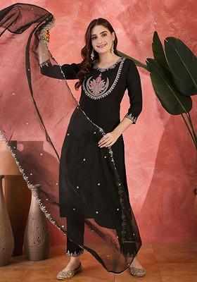 Black Yoke Design Blended Kurta Set