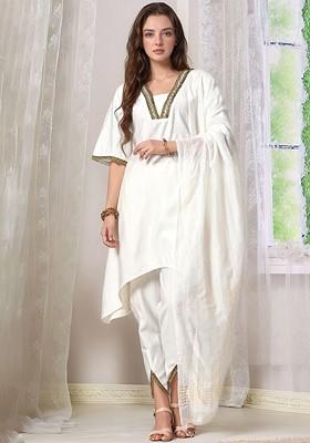 White Solid Blended Kurta Set