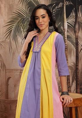 Purple Mirror Work Blended Kurta Set