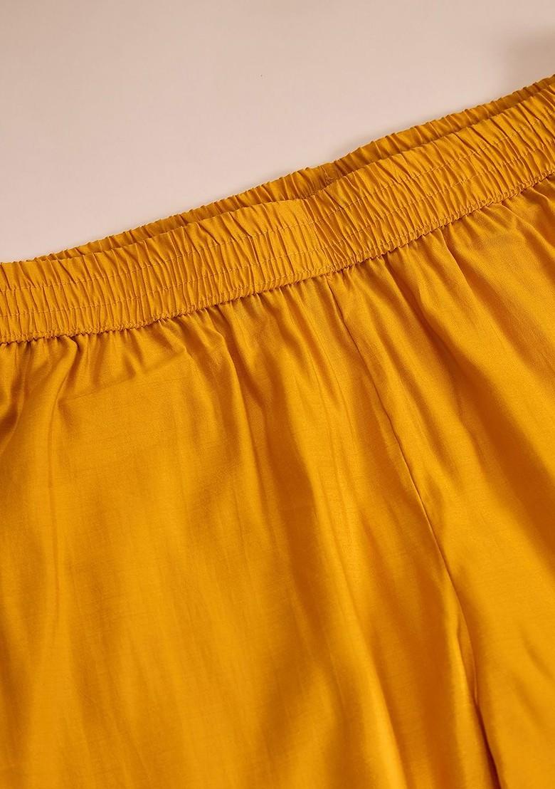 Yellow Embroidered Blended Kurta Set - Indya