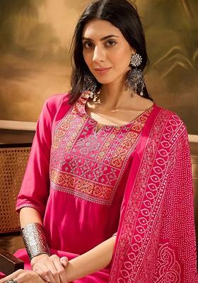 Pink Yoke Design Blended Kurta Set