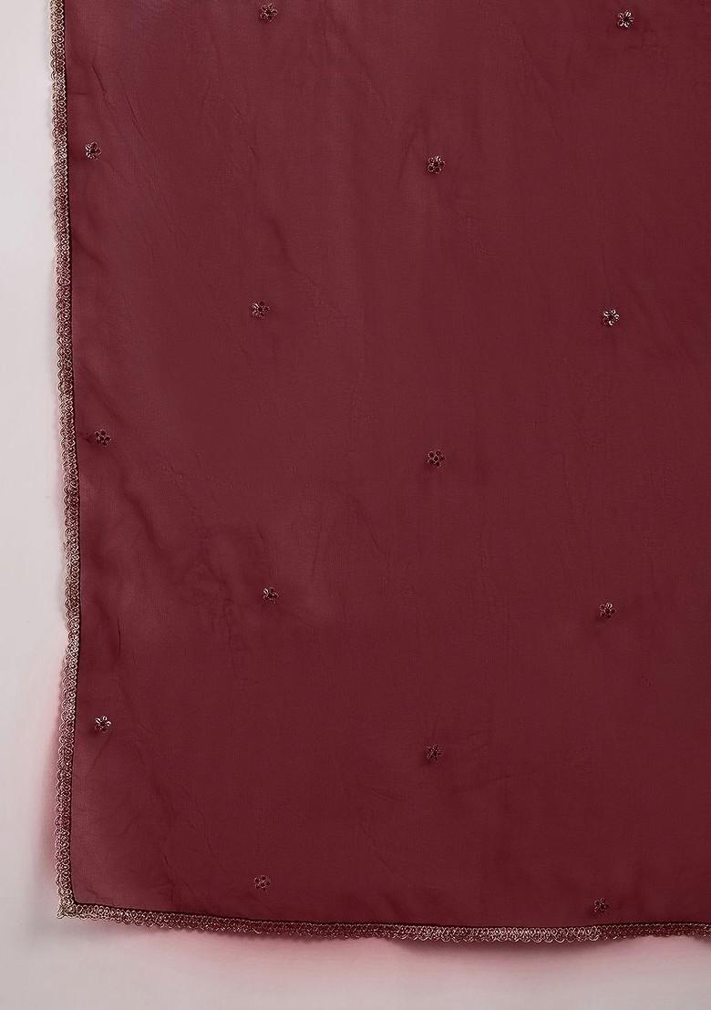 Maroon Sequinned Blended Kurta Set - Indya