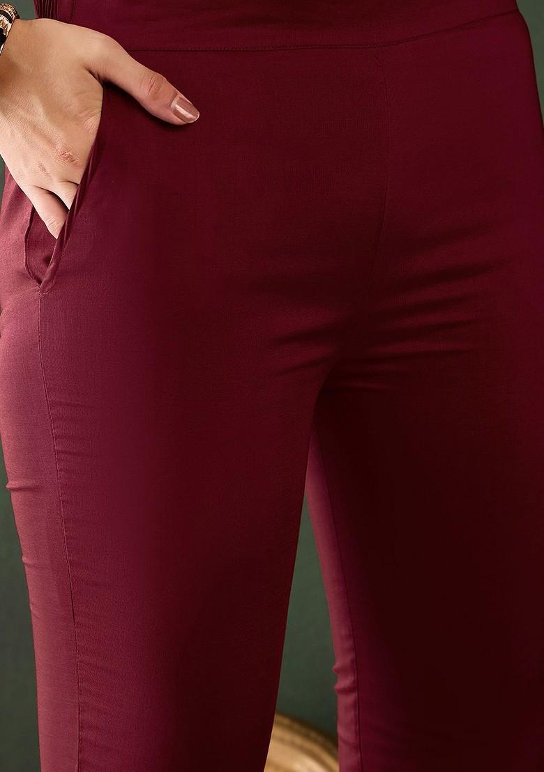 Maroon Sequinned Blended Kurta Set - Indya