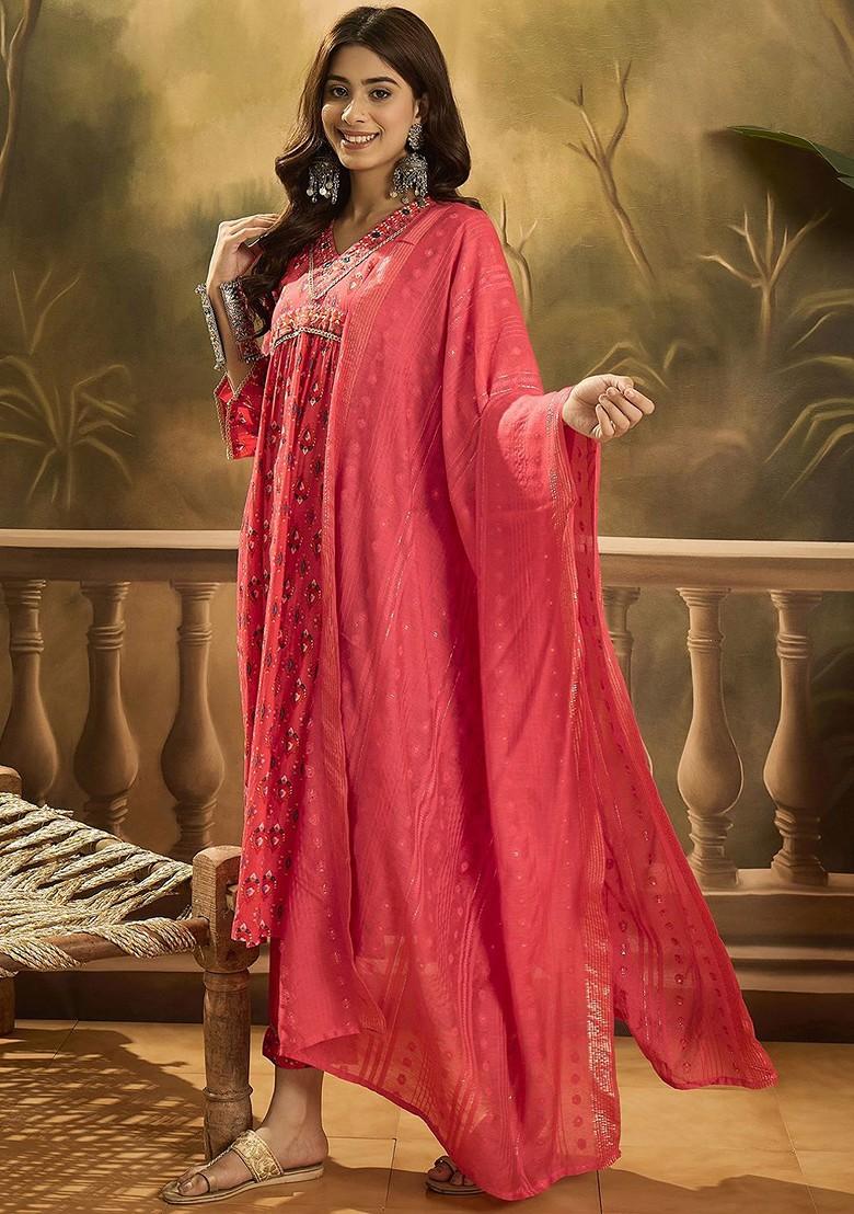 Coral Printed Blended Kurta Set - Indya