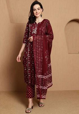 Magenta Printed Blended Kurta Set
