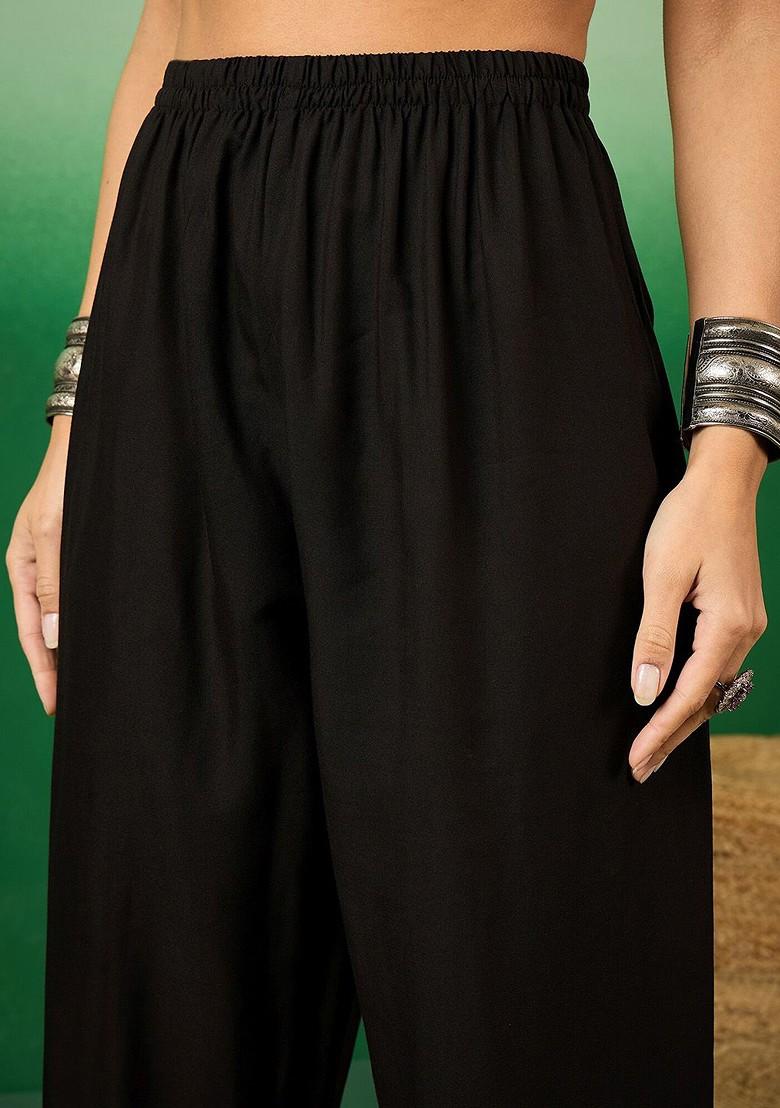 Black Printed Blended Kurta Set - Indya