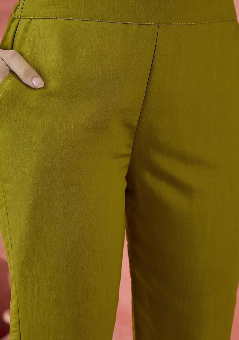 Lime Green Embroidered Blended Kurta Set - Indya