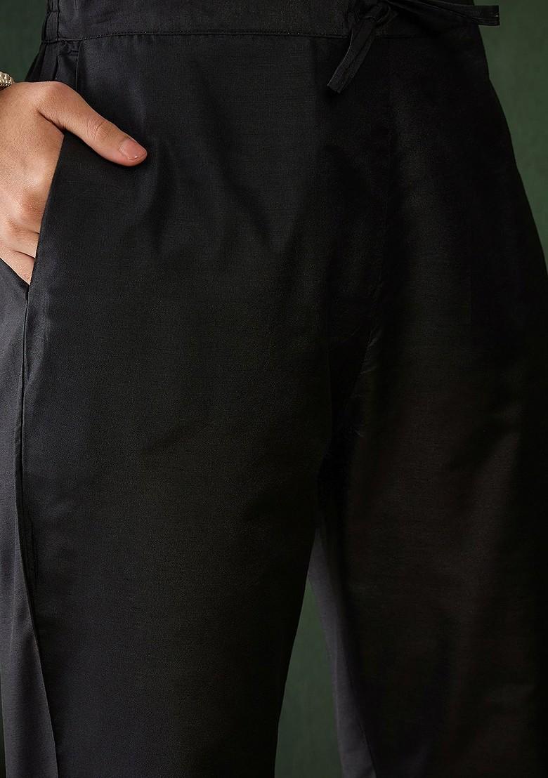 Black Yoke Design Blended Kurta Set - Indya