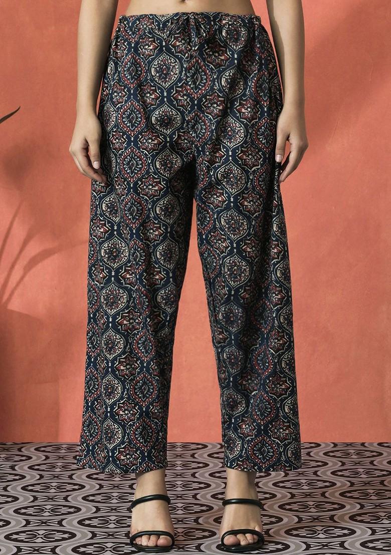 Navy Blue Printed Blended Kurta Set - Indya