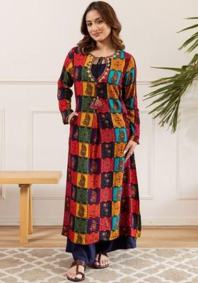 Black Printed Blended Kurta Set