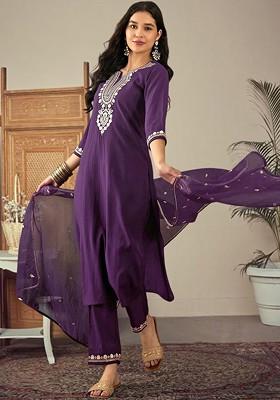 Magenta Yoke Design Blended Kurta Set