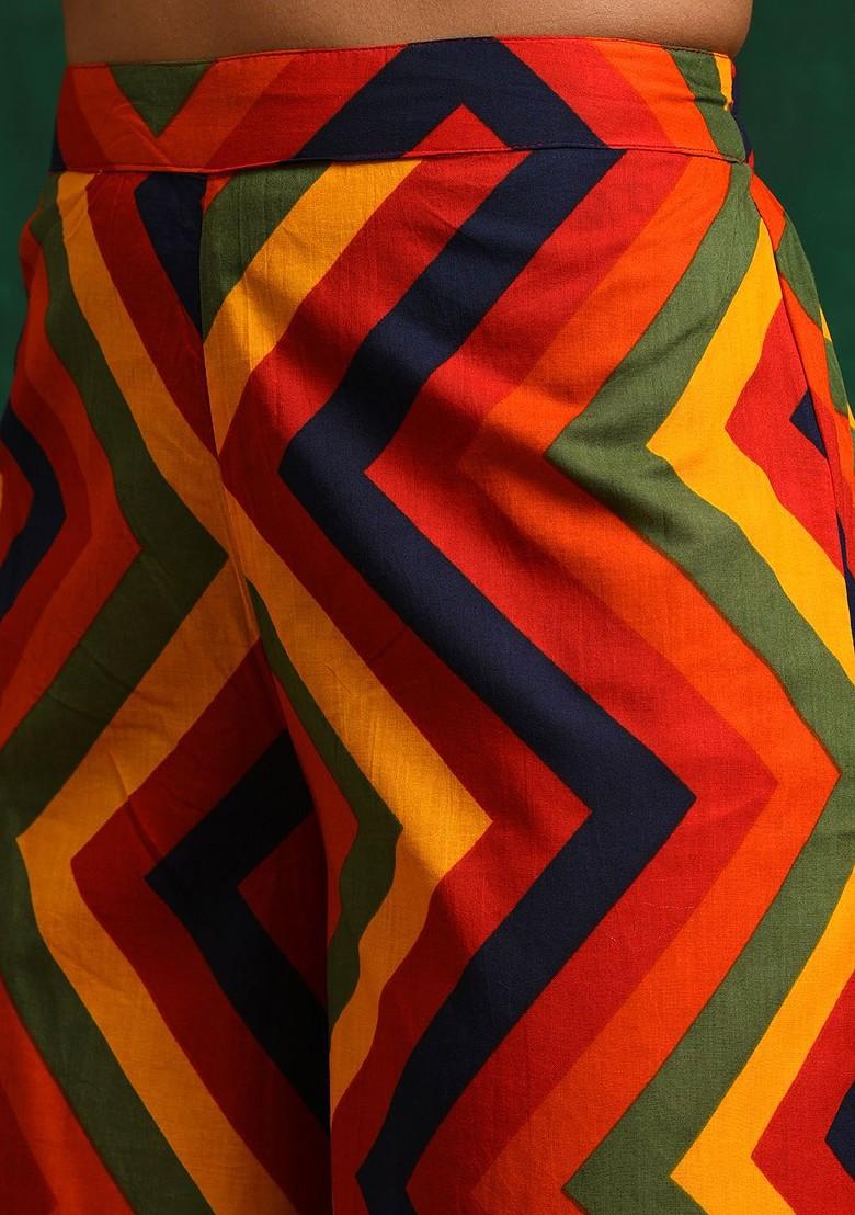 Red Printed Blended Kurta Set