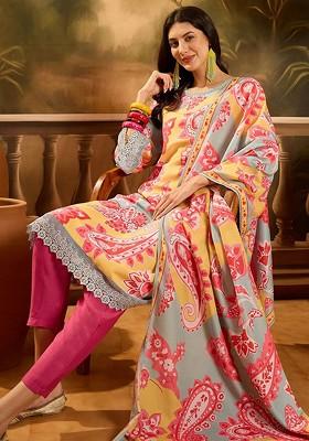 Yellow Printed Blended Kurta Set