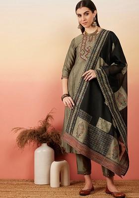 Beige Yoke Design Blended Kurta Set