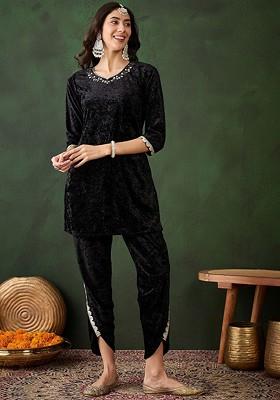 Black Yoke Design Blended Kurta Set