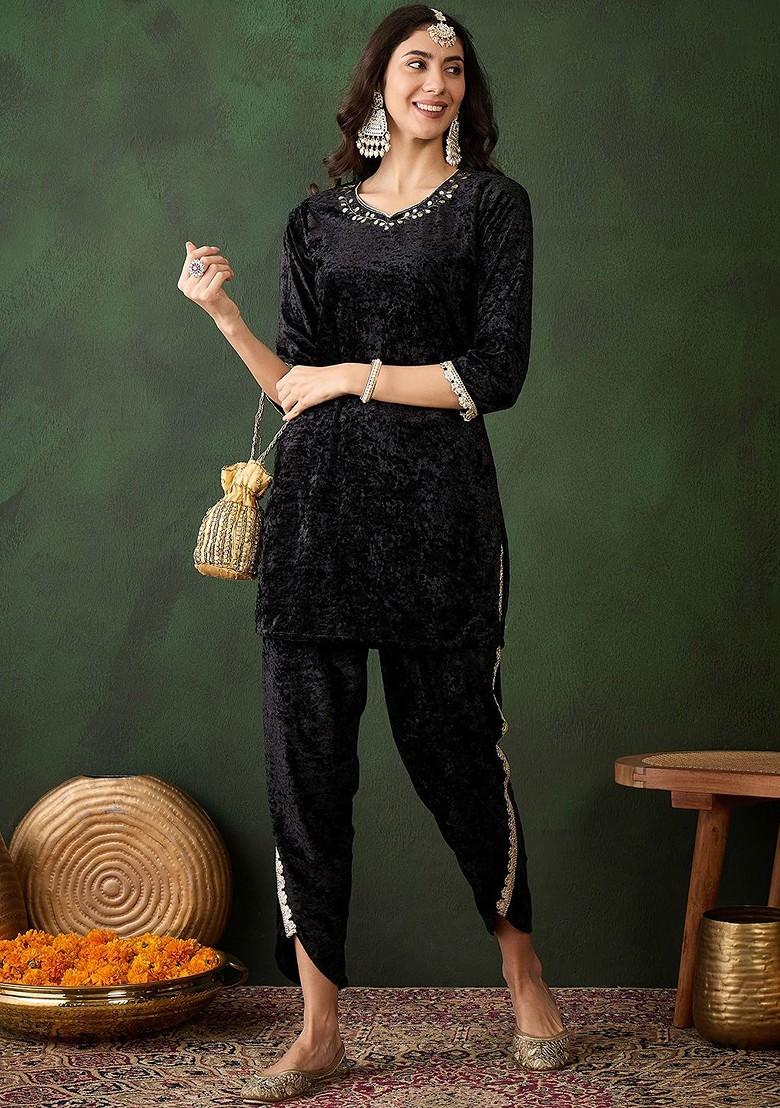 Black Yoke Design Blended Kurta Set - Indya