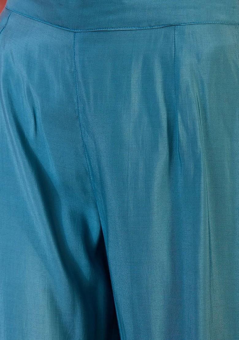 Teal Sequinned Blended Kurta Set - Indya