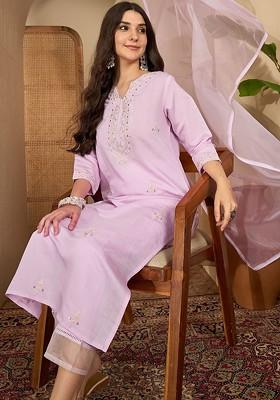 Pink Thread Work Blended Kurta Set