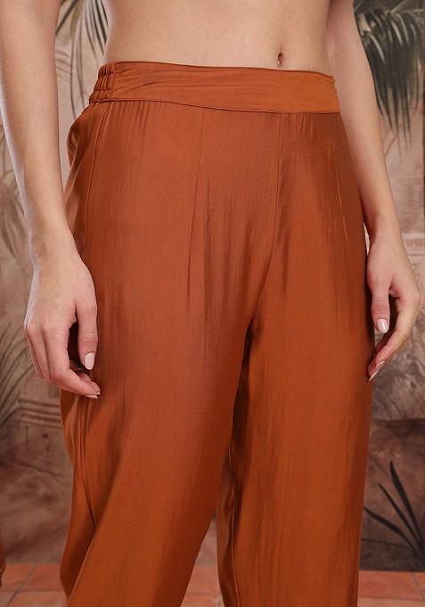 Rust Printed Blended Kurta Set