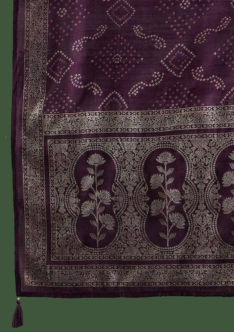 Purple Embellished Blended Kurta Set - Indya