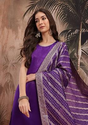 Purple Solid Blended Kurta Set