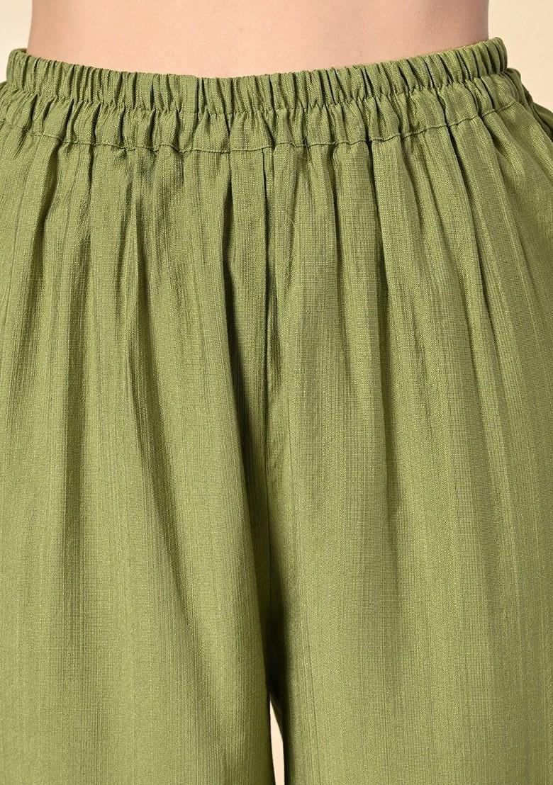 Green Sequinned Blended Kurta Set - Indya