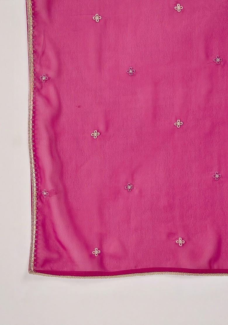 Fuchsia Embroidered Blended Kurta Set - Indya