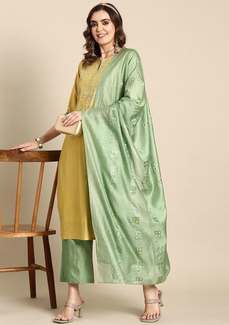 Mustard Printed Blended Kurta Set - Indya