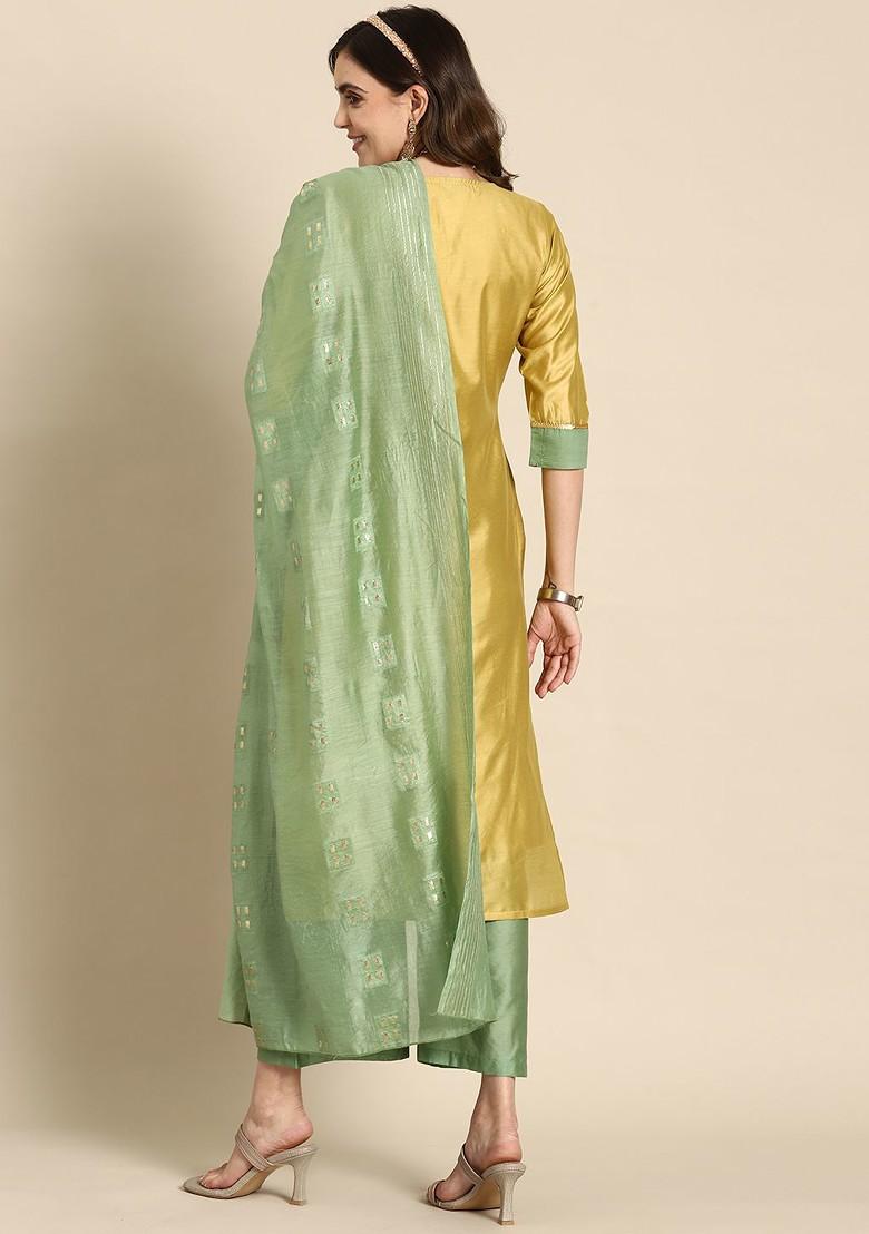 Mustard Printed Blended Kurta Set - Indya