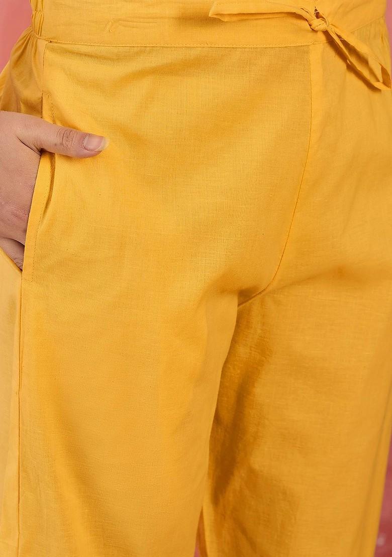 Yellow Printed Blended Kurta Set - Indya